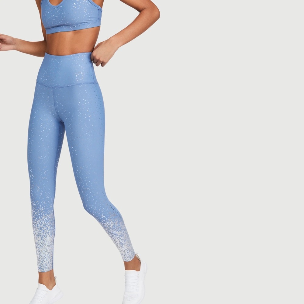 Beyond Yoga serene blue and silver alloy ombre leggings